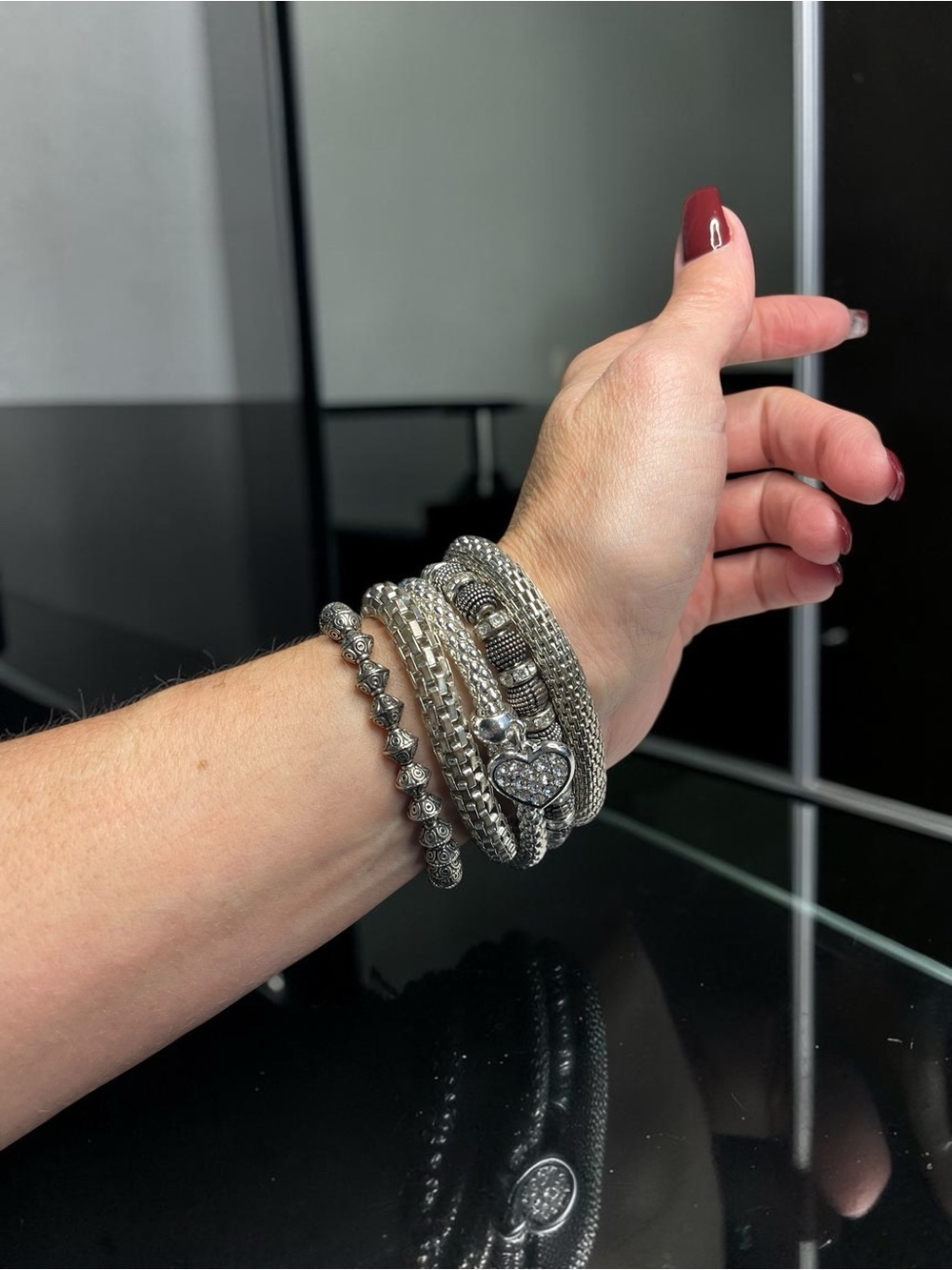 Beleza Curated Silver Tone Crystal Rhinestone Glam Bracelet Stack Set 5